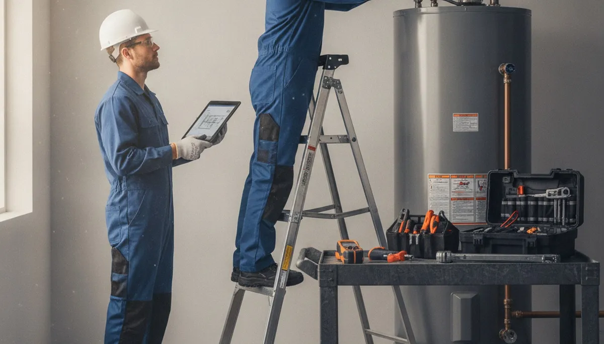 On Call Plumbers repairing a water heater for a Duluth, MN home during winter service call